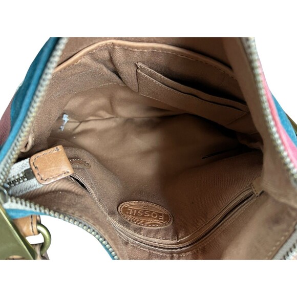Vintage Fossil Canvas & Leather Patchwork Crossbody Handbag   BTS Hippie Boho - Picture 9 of 13